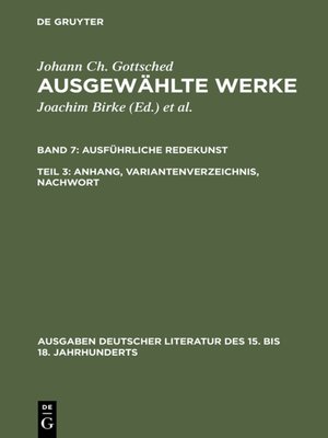cover image of Ausführliche Redekunst. Anhang, Variantenverzeichnis, Nachwort